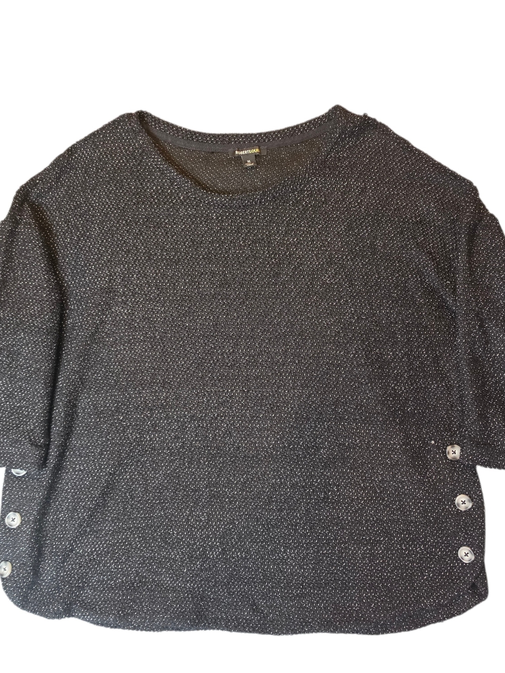 Robert Louis Womans XL Black Sparkle Knit Sweater with Side Button Detail Knit